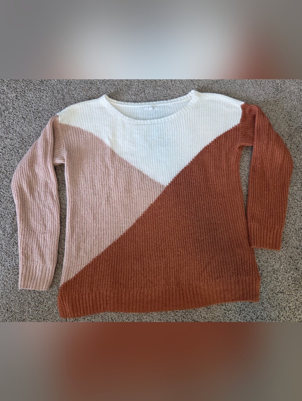 Maurices Colorblock Crewneck Sweater in White, Blush & Rust